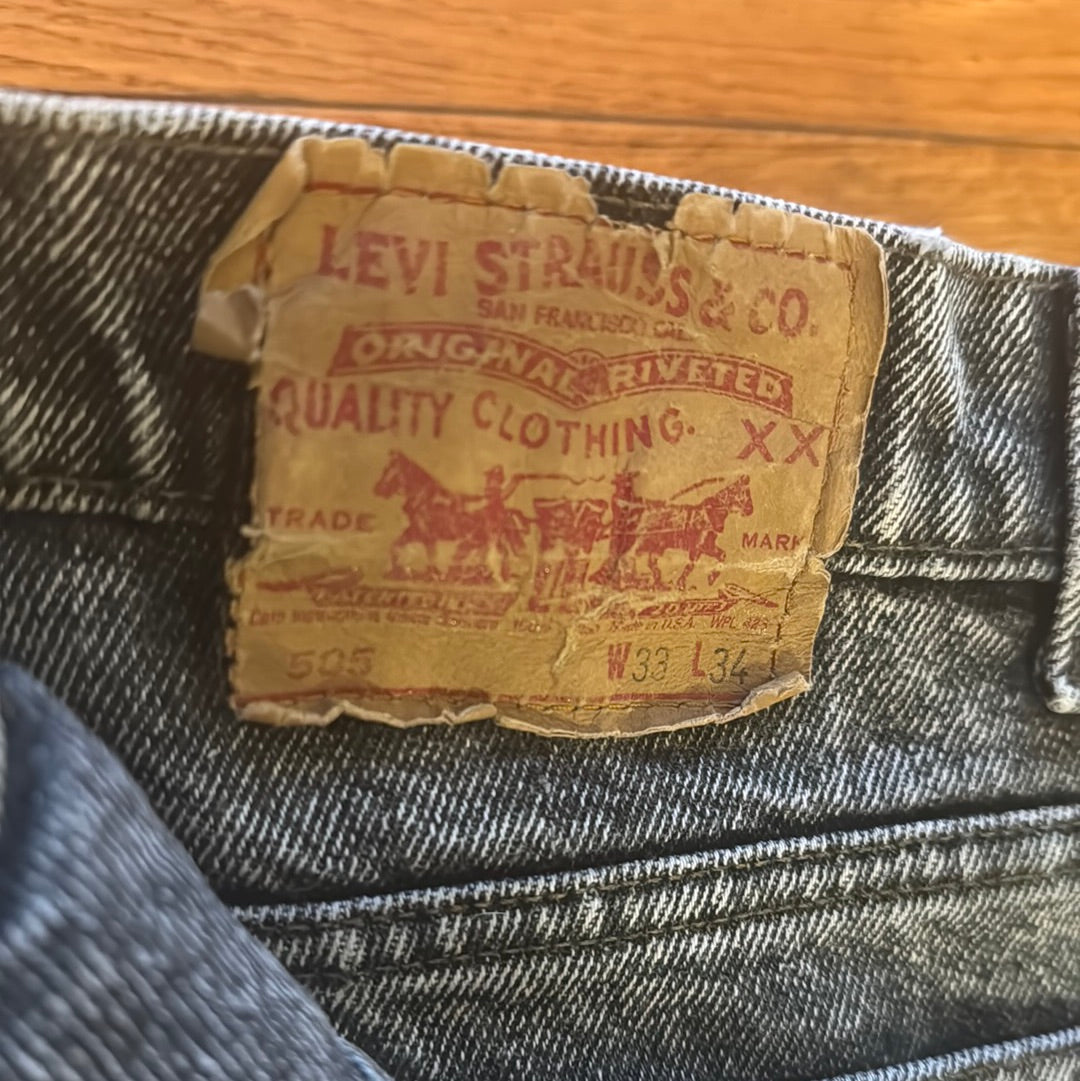 Vintage Levi’s 505 (1990) Black Acid Washed Jeans Made in USA Size 33x34