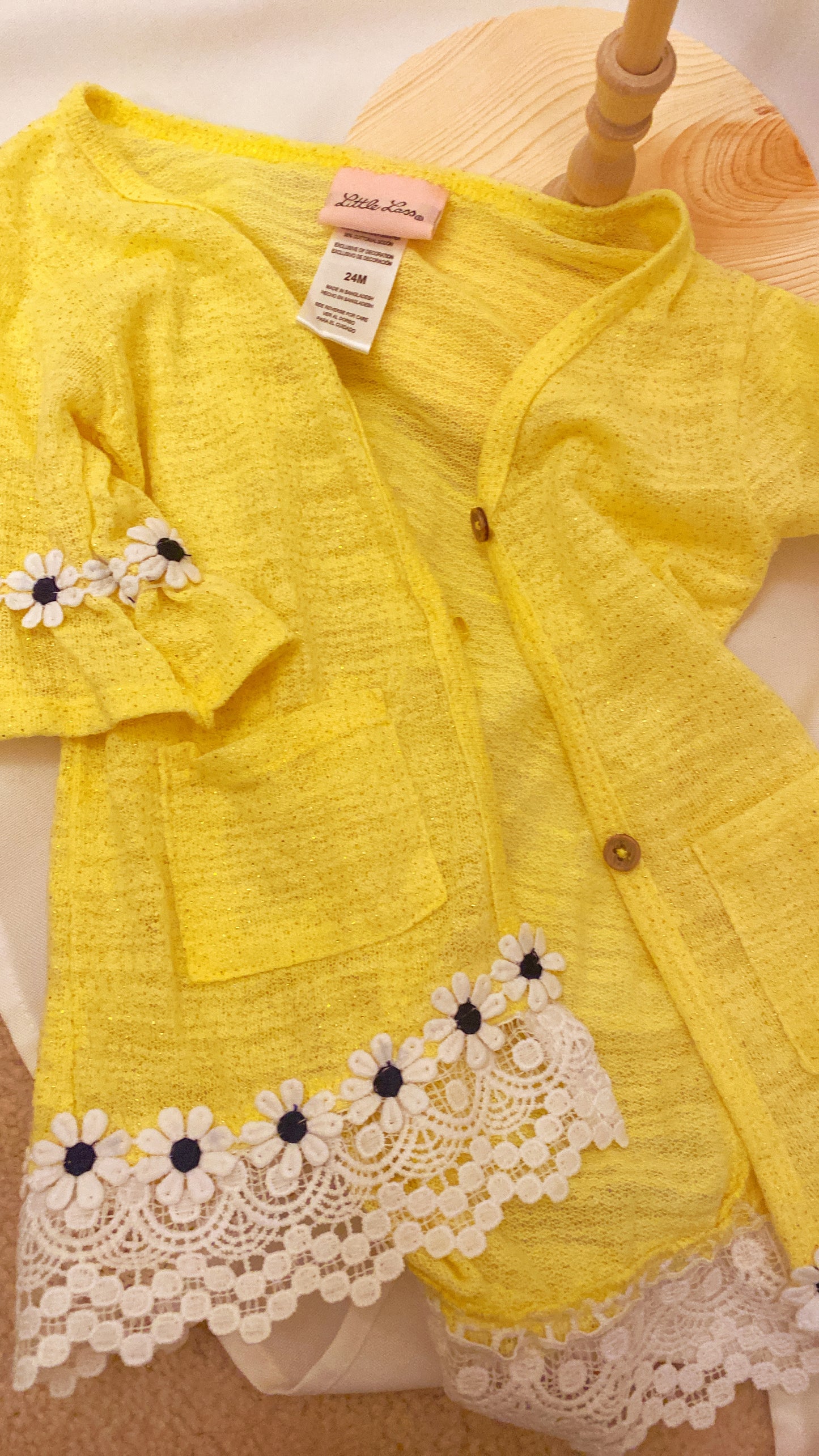 Girls Little Lass Yellow Daisy Cardigan 24M