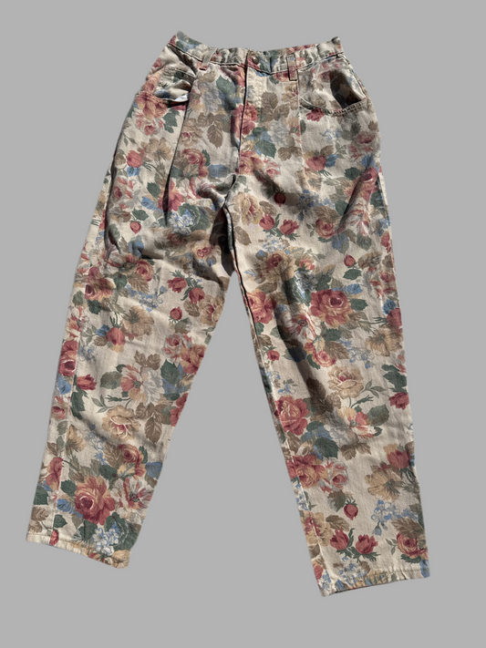 Vintage Women’s French Navy Floral Denim Pants Size 12