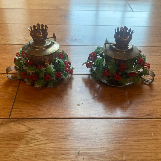 Vintage Christmas Copper Oil Lamps Set of 2