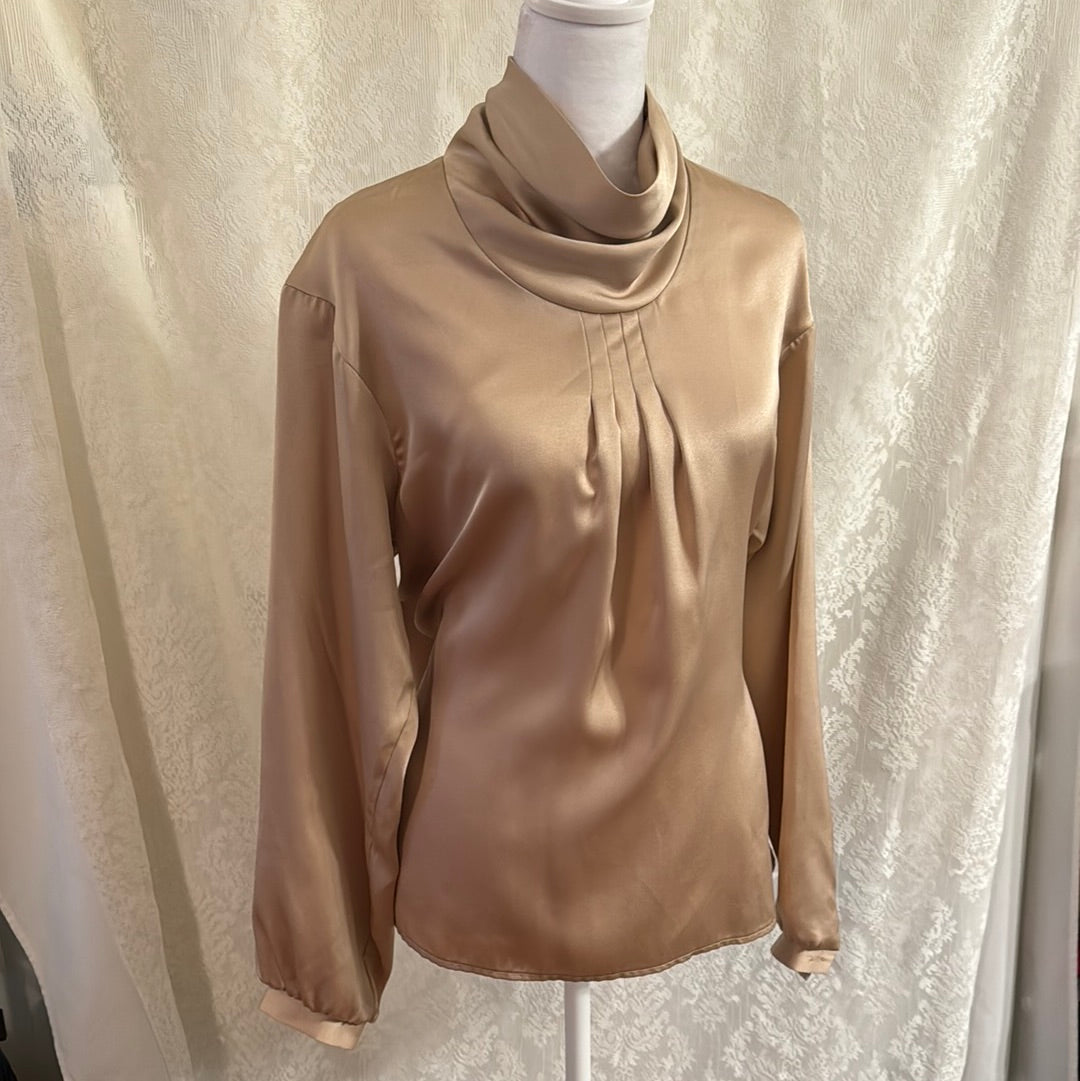 Vintage Women’s The Ascot Collection by Lady Arrow Gold Satin Long Sleeve Size 10