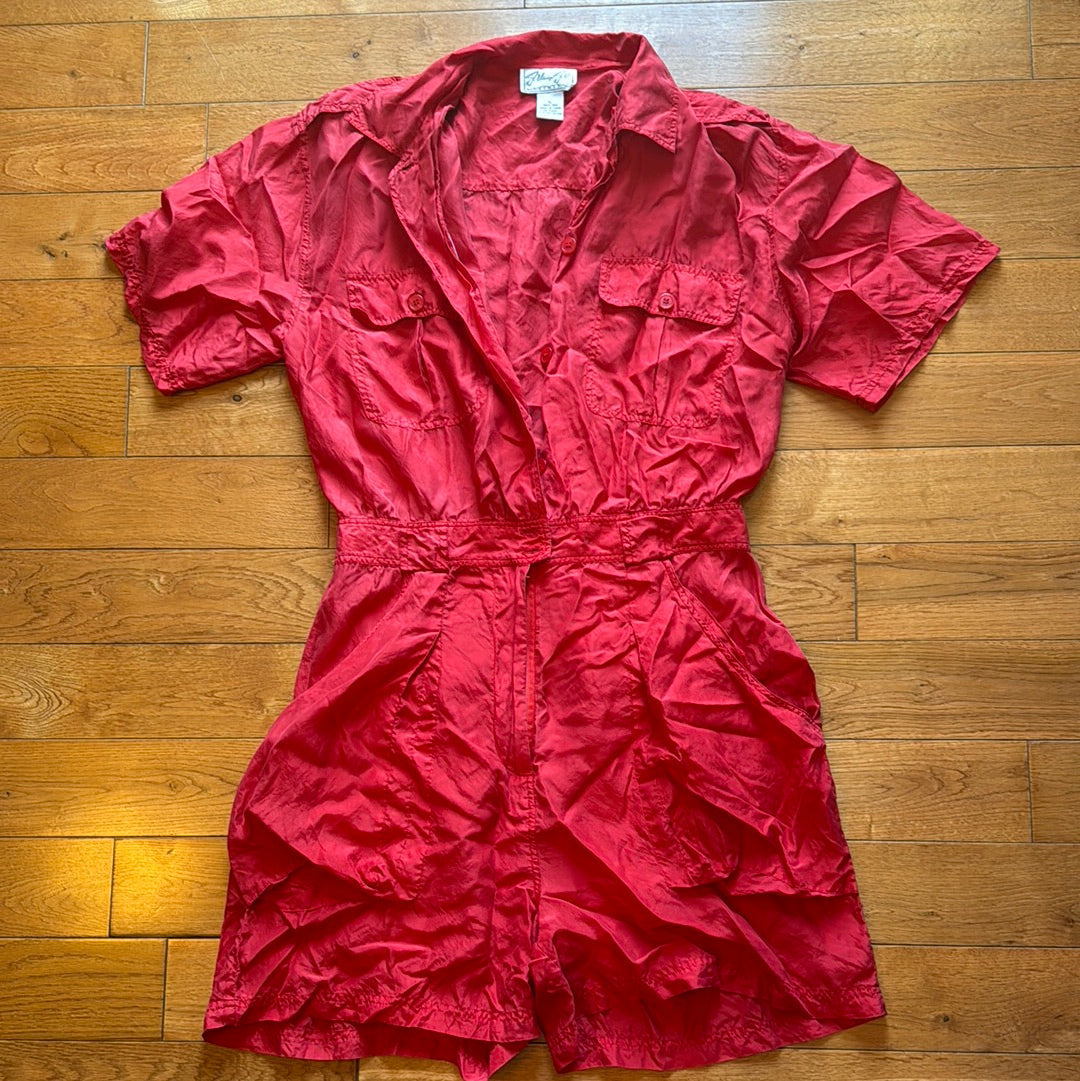 Vintage Women’s JV Design Red Silk Jumpsuit Size L