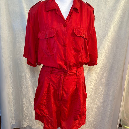 Vintage Women’s JV Design Red Silk Jumpsuit Size L