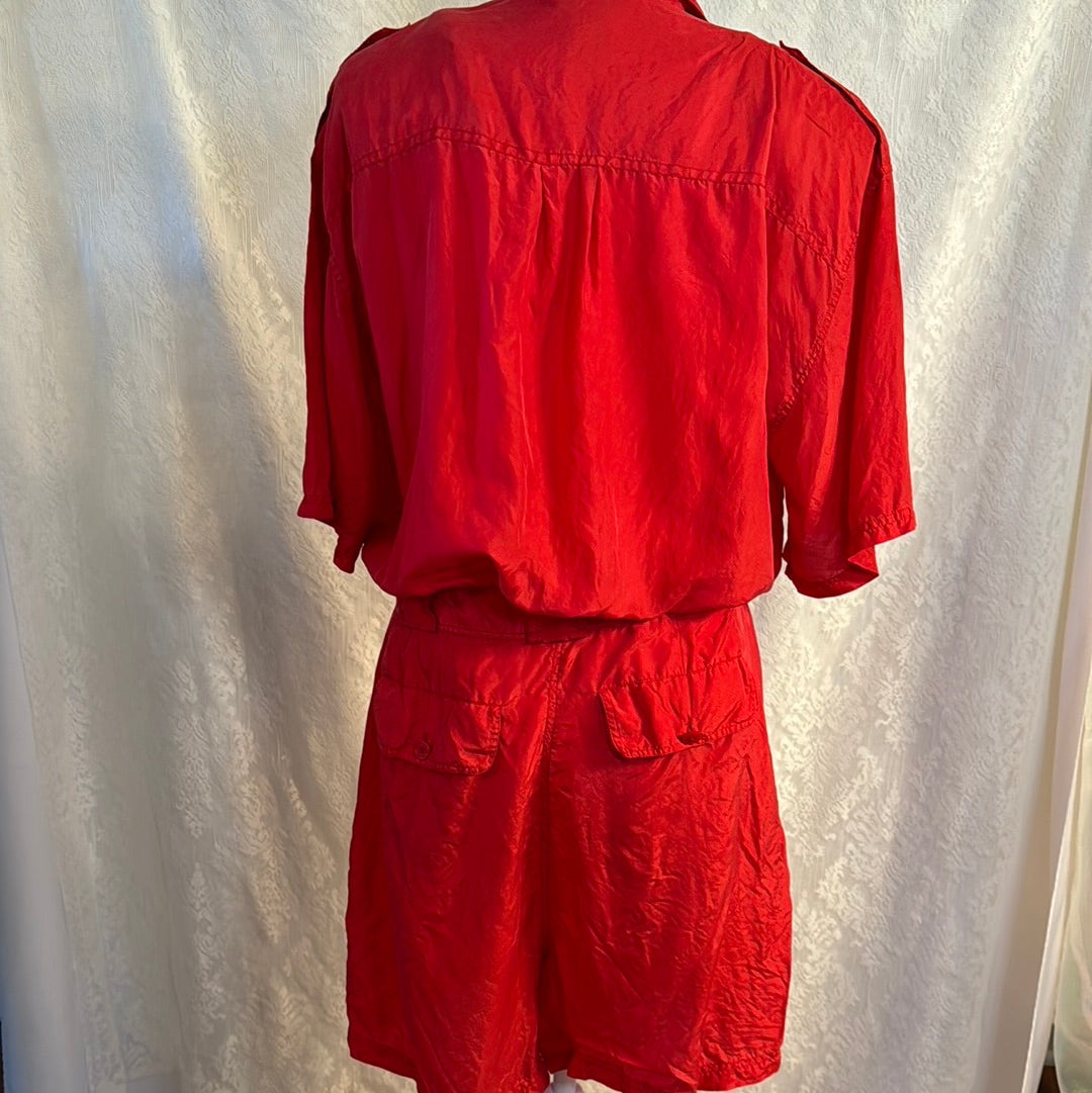 Vintage Women’s JV Design Red Silk Jumpsuit Size L