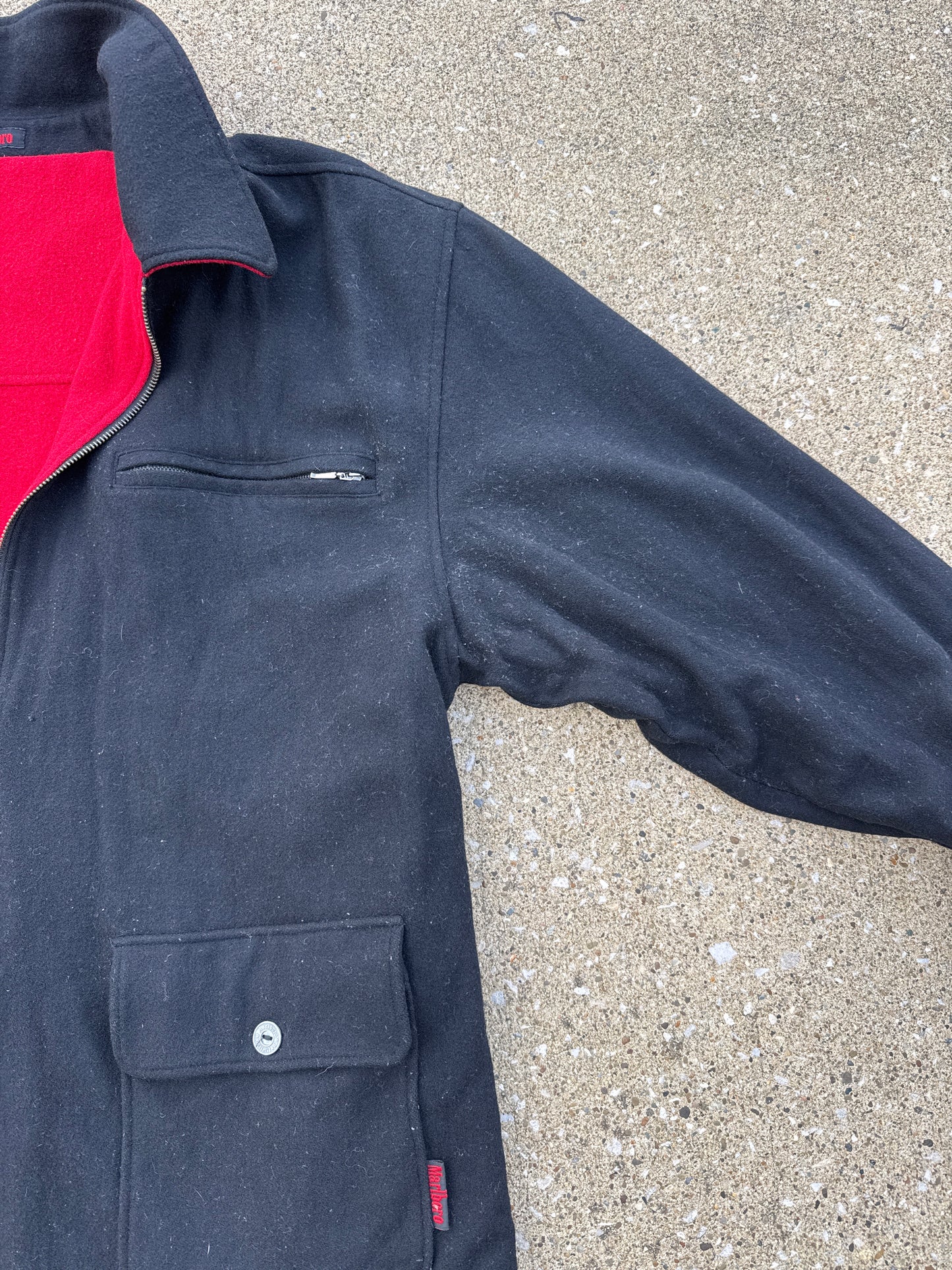 Vintage Men’s Black/Red Reversible Wool Blend Marlboro Coat Size XL