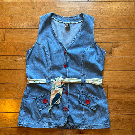 Vintage Women’s Pottery Denim Sleeveless Button Up Size L