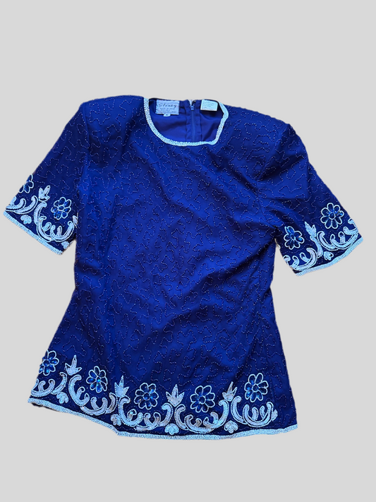 Vintage Women’s Stenay Blue Silk Top Size 6