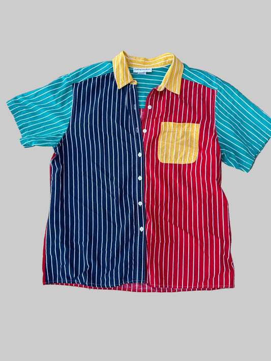 Vintage Cathy Daniels Colorful Short Sleeve Button Down Size Large