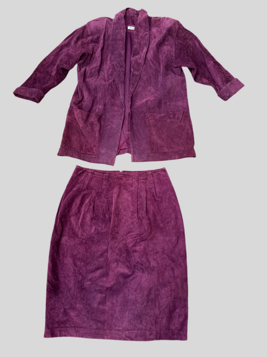 Vintage 80s Evan Davies Suede Suit Set Size 14